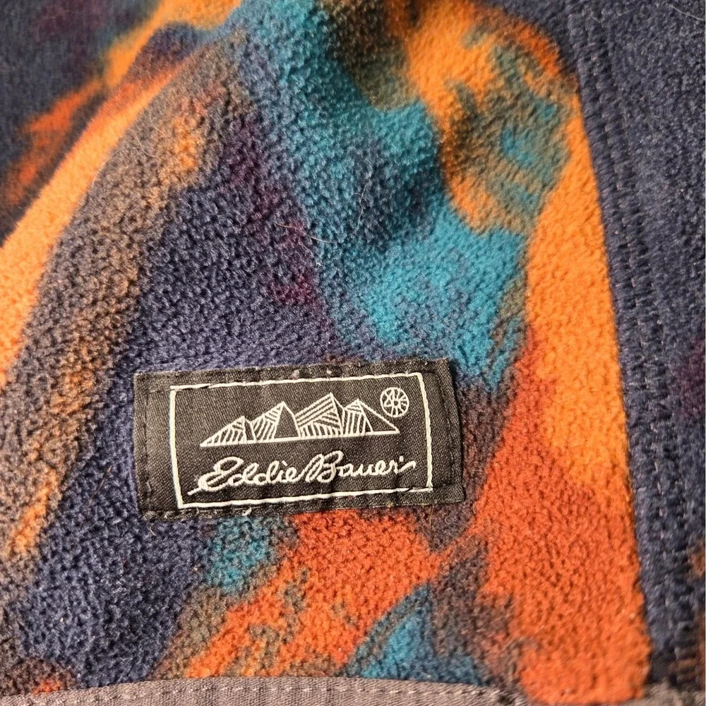 Eddie Bauer Womens Fleece Pullover M Abstract Tie Dye Crew Neck Blue Orange Teal - Picture 4 of 6